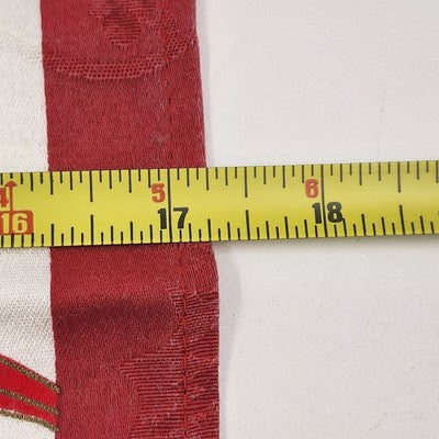 Set of 4 White Red Christmas Napkins 17x16" Holly Design Red Border Hemmed