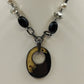 Black Chain with White Faux Pearl & Black Beads with Large Open Pendant Marbled