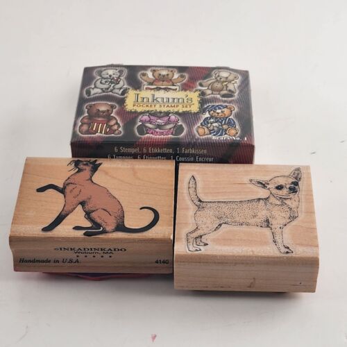 Lot of 8 Cat Dog Teddy's Wooden Mounted Rubber Stamps Vintage