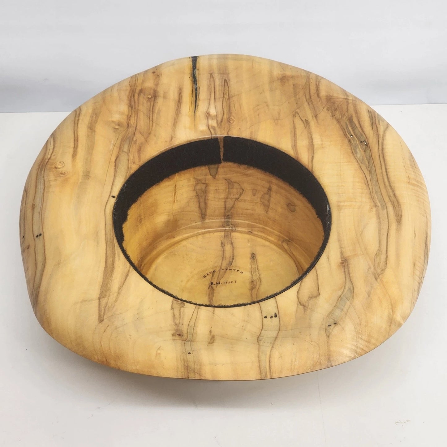 Lathe Turned Wood Cowboy Hat Tan 7-1/8 RW Huey Handcrafted Caduceus Symbol