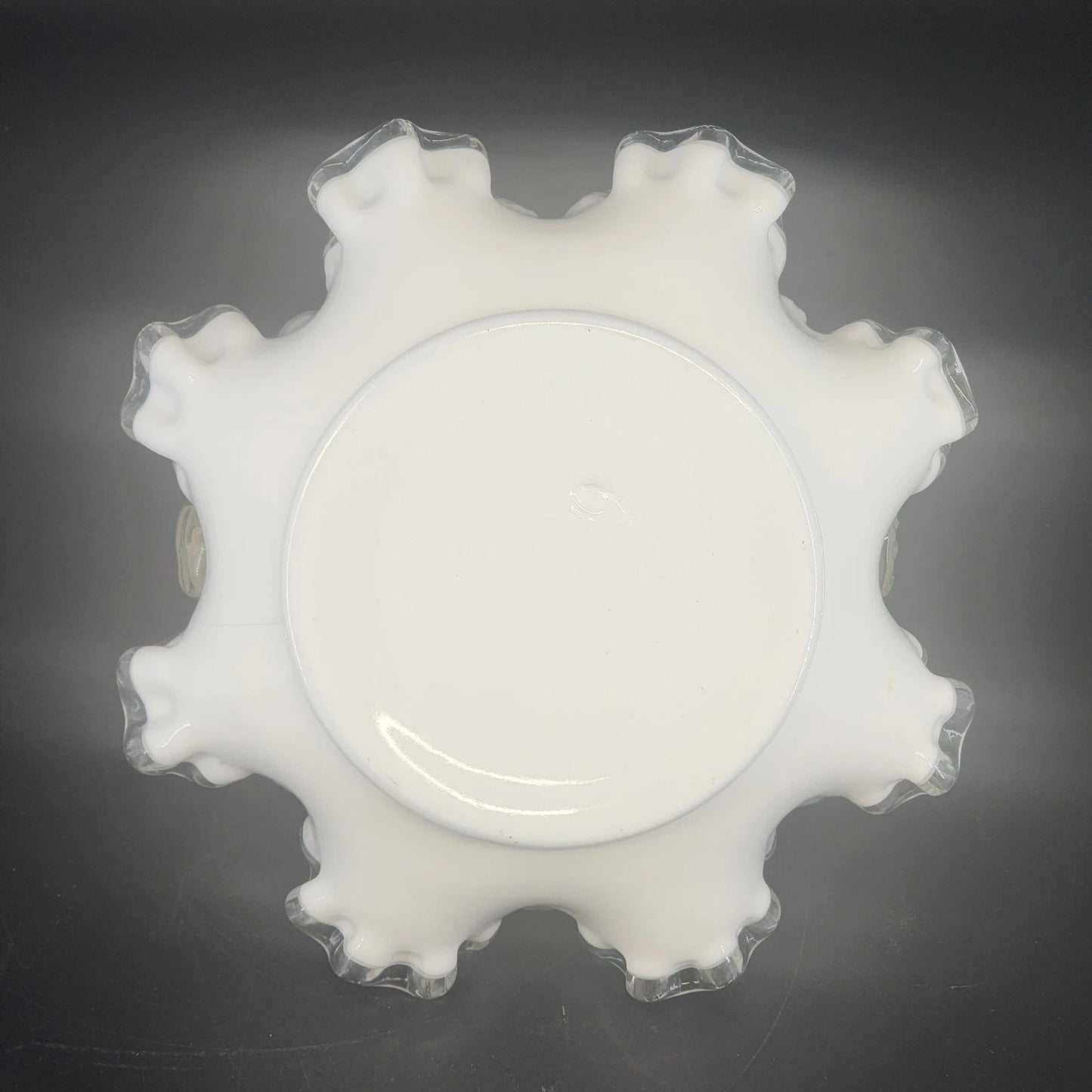 Fenton Silver Crest Milk Glass Basket Ruffled Edge Handle 8" Candy Dish