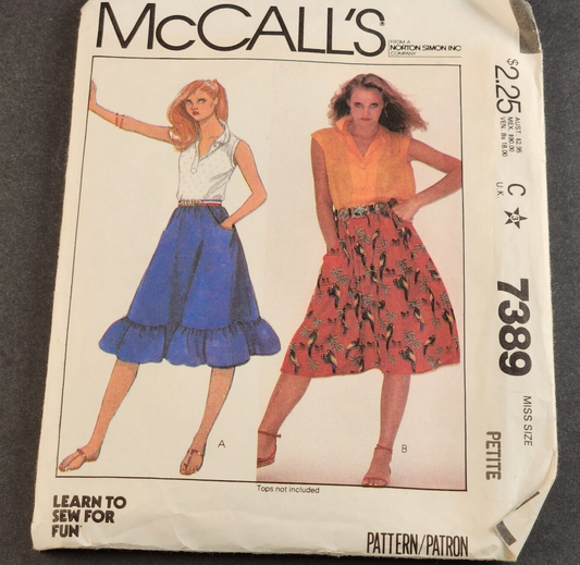McCall's 7389 Vintage Sewing Pattern 1981 Missis Flared Skirt Size Petite