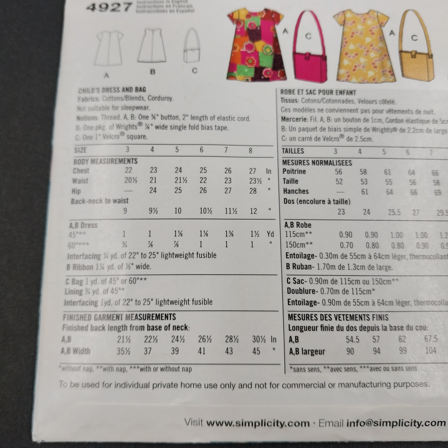 Simplicity 4927 Girls Dress & Bag Pattern Size 3-8 Uncut 2004 Vintage Sewing