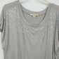 XXI Gray Rhinestone Embellished Top Women's Medium Scoop Neck Short Sleeve