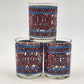 3 Houze Happy Holidays Old Fashioned Stained Glass 3.25"d x 4"h MCM Barware