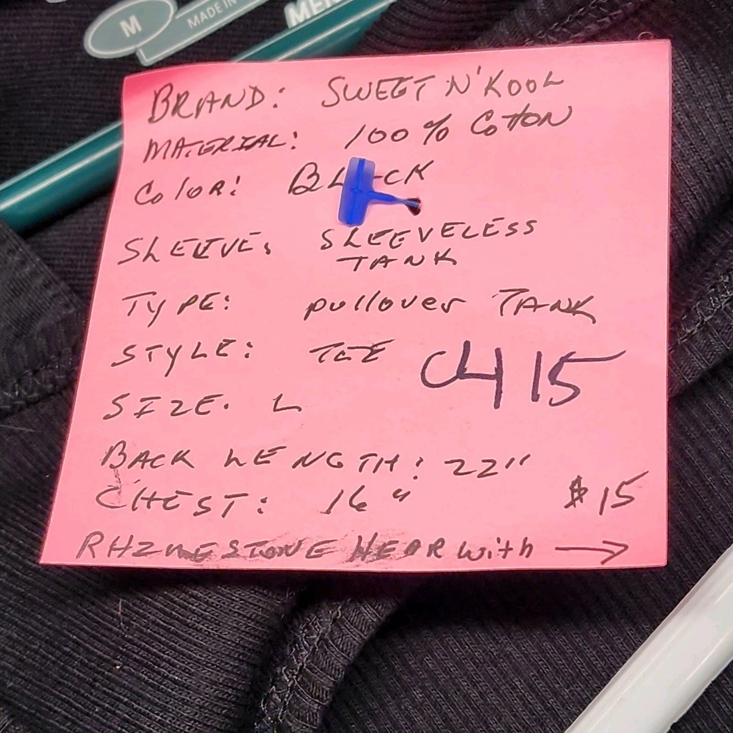 Sweet N' Kool Women's Large Black Tank Top 100% Cotton Ribbed Essential Knit Vtg