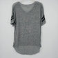 David Bowie Graphic V-Neck T-Shirt Women's XL Gray Burnout Hi-Low Varsity Tee