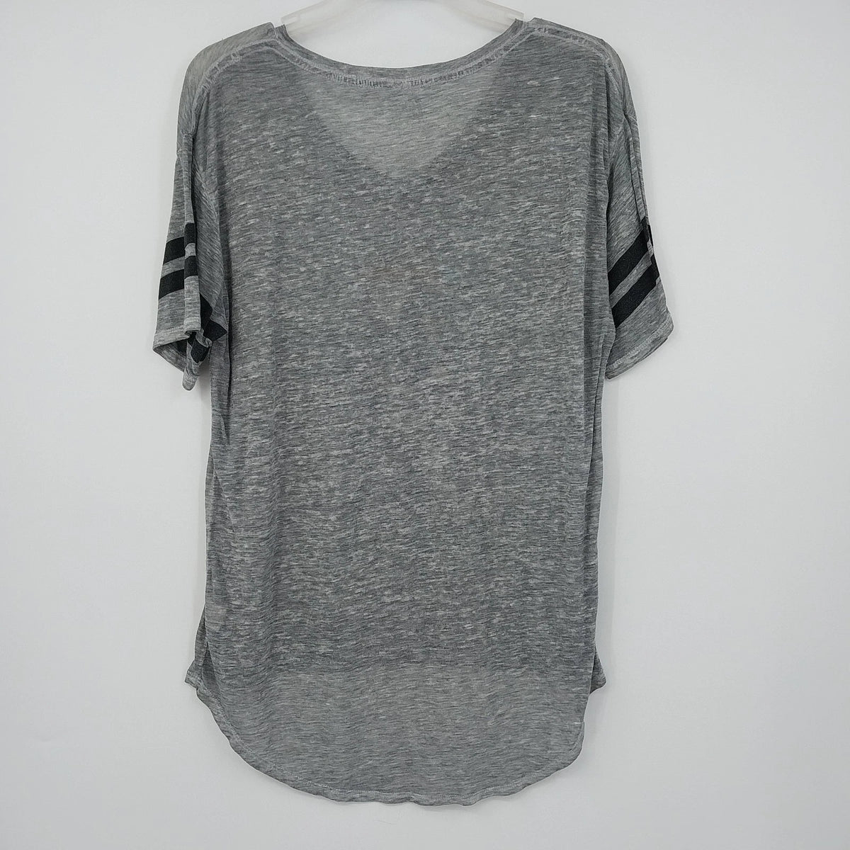David Bowie Graphic V-Neck T-Shirt Women's XL Gray Burnout Hi-Low Varsity Tee