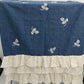 Navy Blue Shower Curtain with Cream Ruffled Tiers White Leaves 72" x 68"