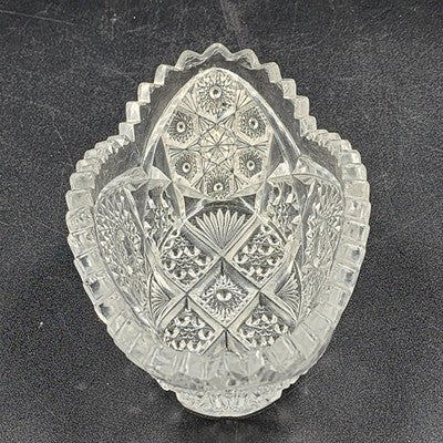 Imperial Glass Nucut Lead Crystal Oval Serving Bowl Sawtooth Edge 6.5" Vtg 50s