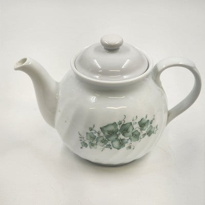 Corelle Callaway Teapot White Green Floral Swirl Corning Ware 7"x10"