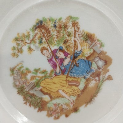 10pc Mini Tea Set Porcelain Women in Garden Collectible w/ Box 3.75"