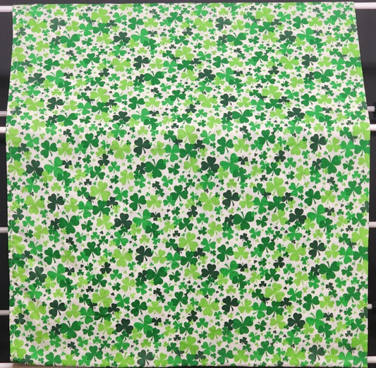 Green And White Linen Tablecloth with Shamrocks 96 x 42 Inches Vintage