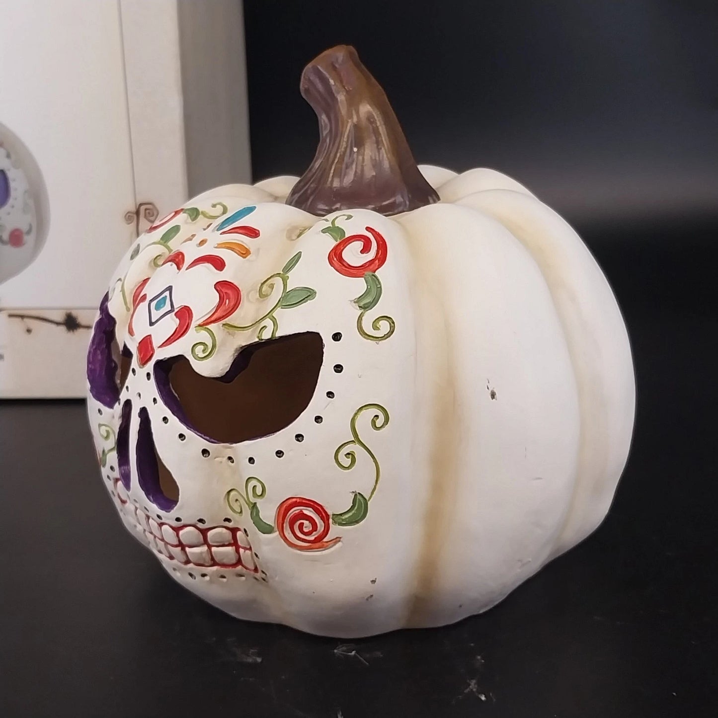 Decorative LED Color Changing Sugar Skull Jack-O'-Lantern Pumpkin 6.5" Halloween