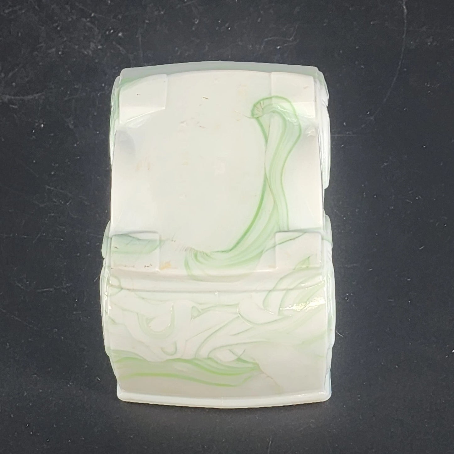 Akro Agate Slag Glass Planter Green White Marble Daffodil Floral Dish 1940's Vtg