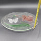 LE Smith 12.5" Clear Frosted Glass Plate Painted Iris & Butterfly Design Vtg