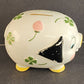 Enarco Japan Lucky Piggy Bank Ceramic Vintage 1960s White 4 Leaf Clover Stopper