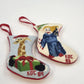 Needlepoint Christmas Stocking Socks Ornaments Giraffe & Angel Set of 2 Vintage