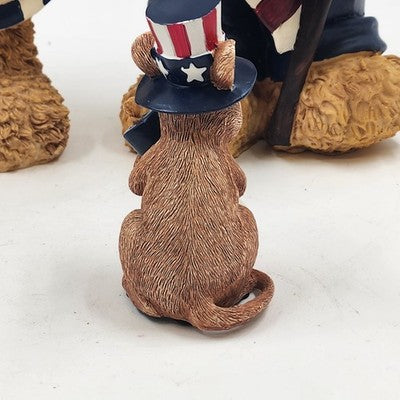 Set of 3 Patriotic Teddy Bear Figurines w Mouse 4th of July Stars & Stripes USA