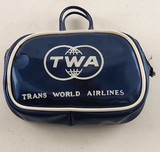 TWA Coin Purse Tans World Airline Vintage Zip Top Vinyl Doll Luggage 1970s