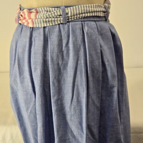 Susan Bristol Long Denim Button Skirt Size 4 Stretch Waist Pleated with Scarf