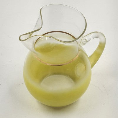 Blendo Yellow to Clear Pitcher w/ Gold Band Ice Lip WV Glass 6.25"x4"