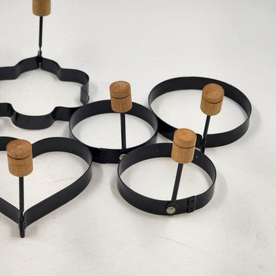 6 Pancake Egg Ring Molds Cookie Cutters Star Heart Round Flower Wood Handles