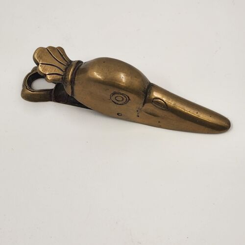 Vintage Brass Duck head Paperclip Letter Note Clip Holder Etched Eyes 4.75"