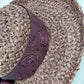 Purple Woven Straw Sun Hat Bow with Black Rose Grosgrain Floral Flower Band 15"