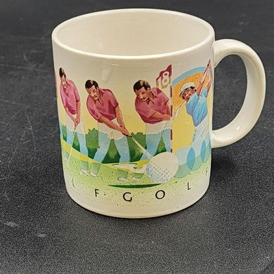 Jack Crompton Vintage White Ceramic Golf Mug Tea Cup 3.5" w Handle Golf Theme