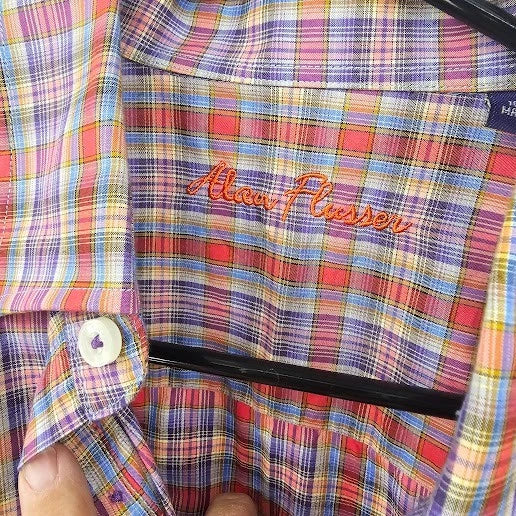 Alan Flusser Mens Multicolor Plaid Button-Up Shirt Size Medium 100% Cotton China