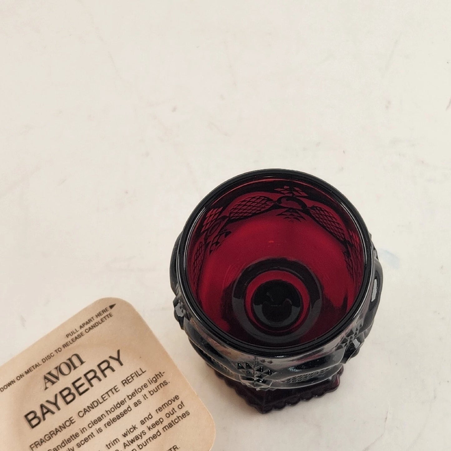 Avon Cape Cod Ruby Red Glass Tea Light Candle Holder Boxed