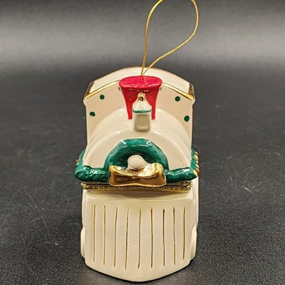 Mr Christmas Animated Ornament White Train Music Box w Rotating Inside 4" 2010