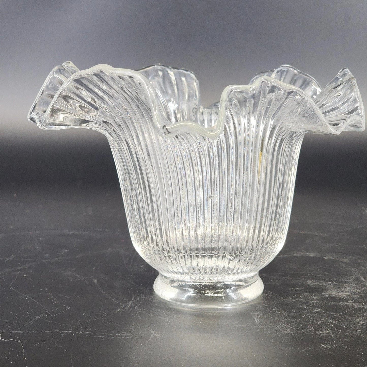 Holophane Ribbed Clear Glass Lamp Shade Ruffled Top 2.5" Fitter Vintage