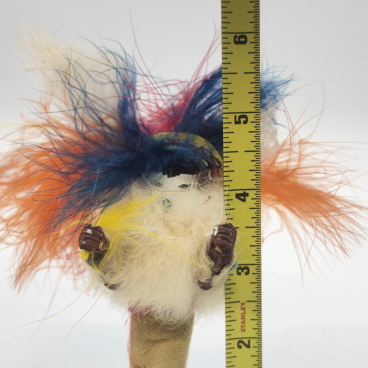 Rainbow C.Zopah Handmade Feather Folk Art Figure Colorful Wood Base 5" 154-168