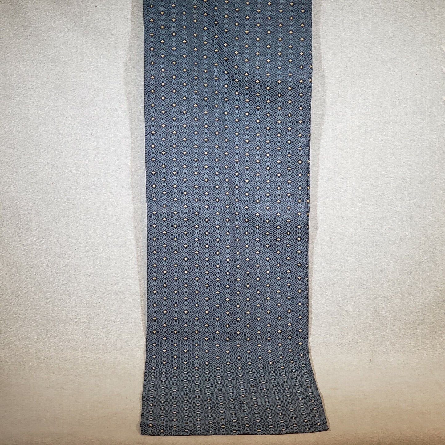 Long Blue Upholstery Table Runner 112x18 Heavy Fabric Tan Pattern