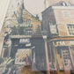 The Square Artwork Village Street Scene Colored Pencil Print Framed Matted 9.75"