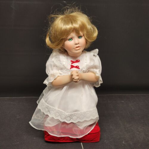 A CHILD'S PRAYER The Danbury Mint Collection Porcelain Doll w Red Pillow Papers