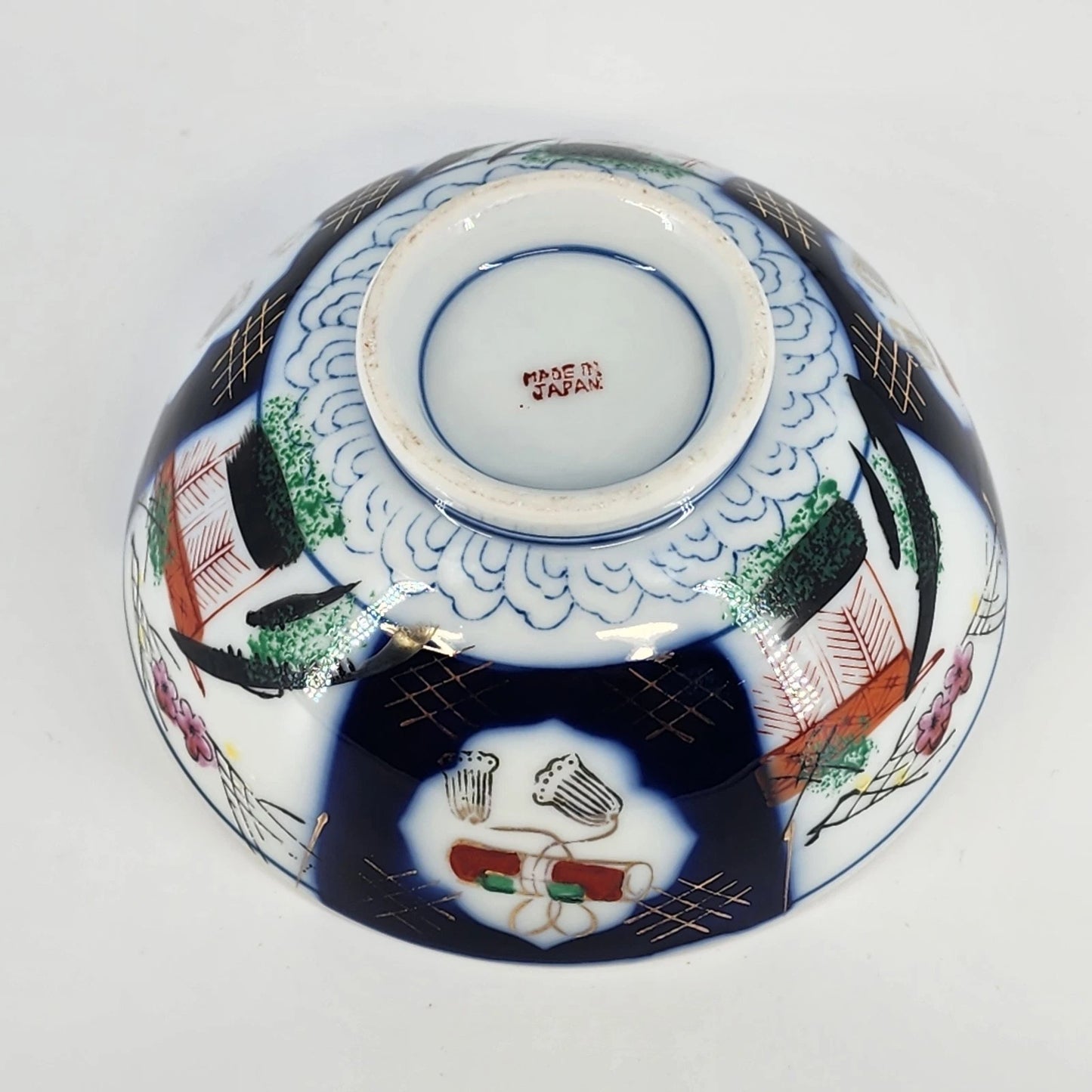 Japanese Imari Porcelain Rice Bowl Blue Red Gold 6.25