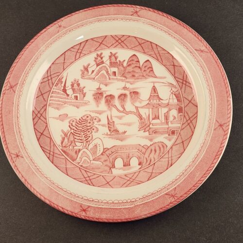 Woods Ware CANTON Pink Luncheon Plate 9" by Wood and Sons England Willow Scene