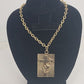 Gold Tone Rectangle 2" x 1.5" Pendant Necklace Cross & Praying Hands 17" Chain