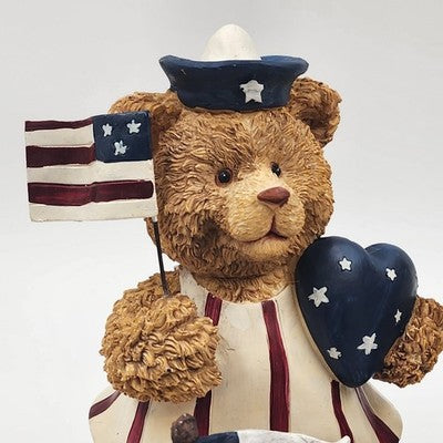 Set of 3 Patriotic Teddy Bear Figurines w Mouse 4th of July Stars & Stripes USA