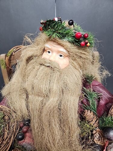 Father Christmas Woodsman Rocking Chair Rustic Nature Figurine Resin Santa 24"H