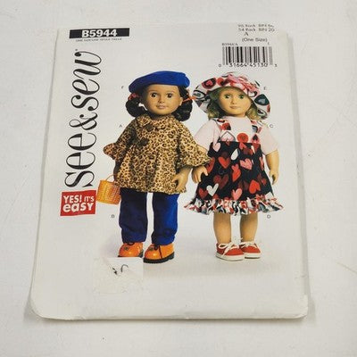 Butterick See & Sew B5944 Vintage Sewing Pattern Uncut 2013 18" Doll Clothes USA