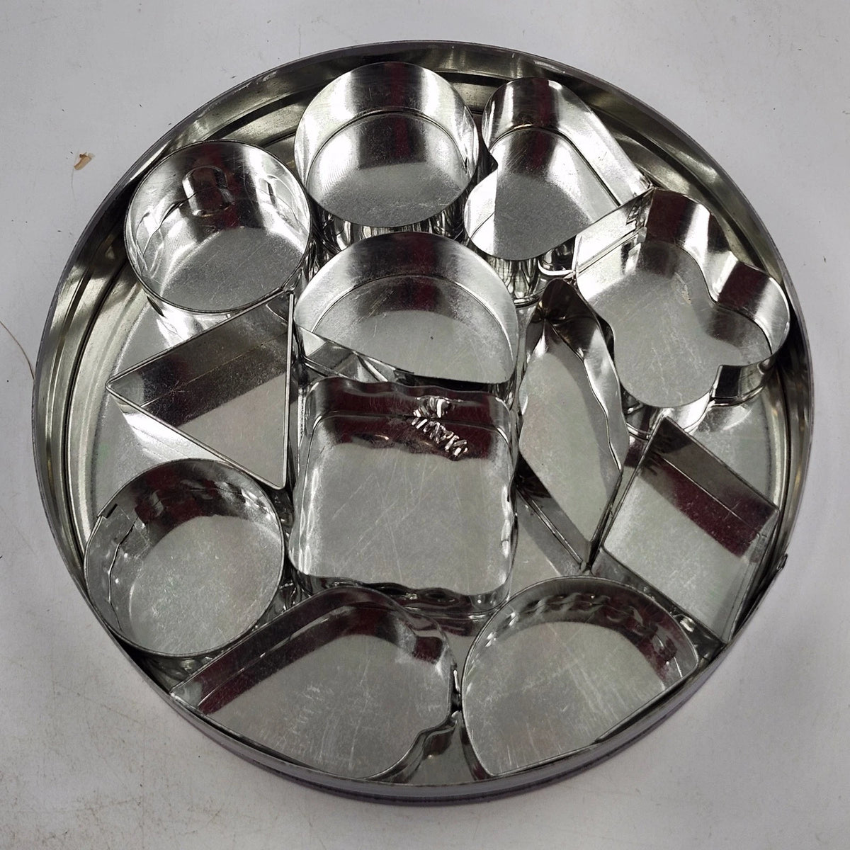 Omnibus Collection 12 Geometric Cookie Sandwich Cutters Metal Tin Taiwan Vintage