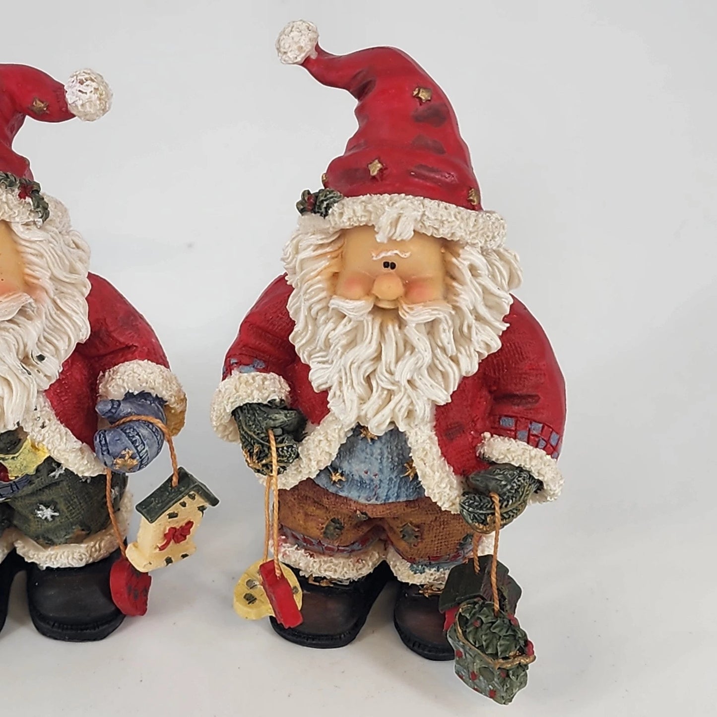 Vintage Don Mechanic Resin Santa Figurines Set Birdhouse Tree