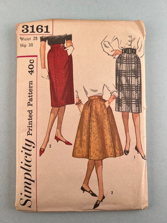 Simplicity 3161 Vintage Sewing Pattern Women Gored Pleated Skirt Waist 28 Hip 38