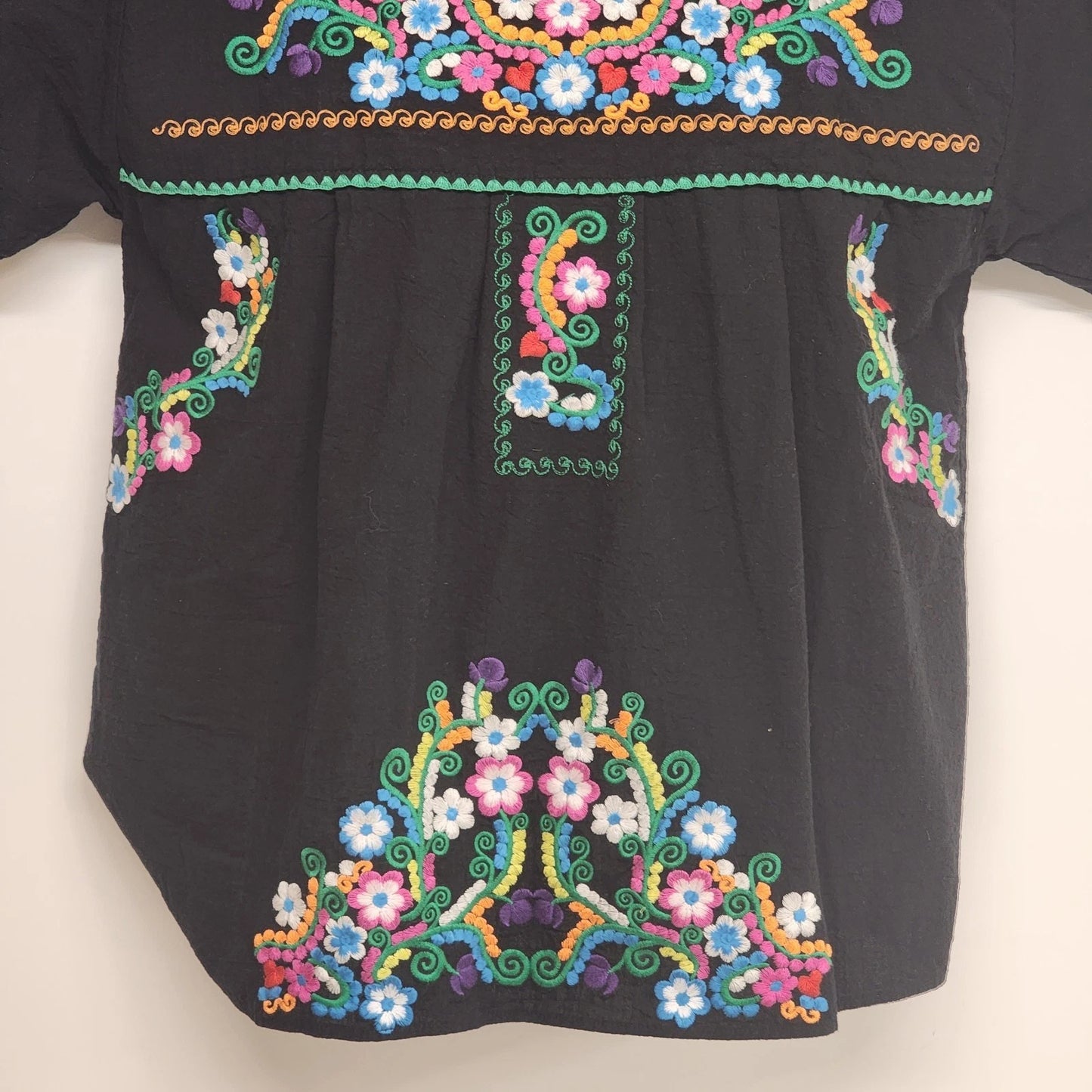YZXDORWJ Embroidered Boho Shirt Black Crinkle Cotton Blend Short Sleeve Size XXL