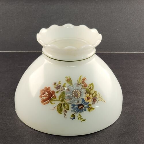White Milk Glass Hurricane Parlor Lamp Shade w/ Floral Design Vintage 7.5" x 8"
