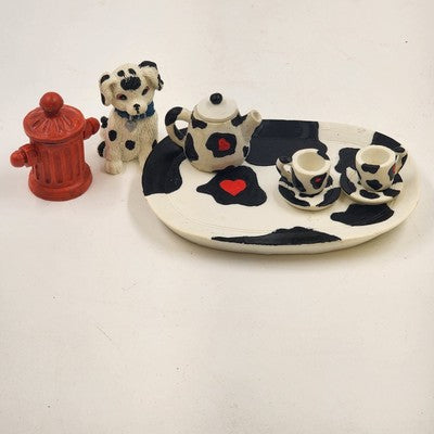 Dalmatian Dog Mini Tea Set Fire Station Theme w/ Box Vtg 1995